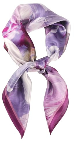 MEISEE 100% Pure Mulberry Silk Scarf 26 Square Scarf Neckerchief Headscarf Breathable Lightweight for Women Gift Packed (M2 Purple Floral)