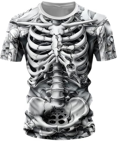 Caxndycing T-Shirt Men's Skeleton Ribcage Men's T-Shirt Skull Face Bandana Neck Gaiter Halloween Costume Print Crew Neck Tee Halloween Costume Scary Horror Lightweight Tops, black, XXL