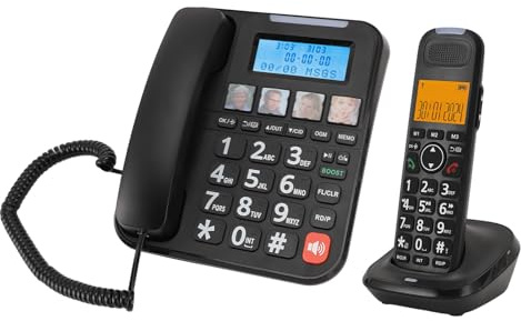 Teléfono Inalámbrico con Contestador Automático, Teléfono Fijo Ampliable con Auricular para Oficina en Casa, Bloqueo Avanzado de Llamadas, Marcación con Foto, Identificador