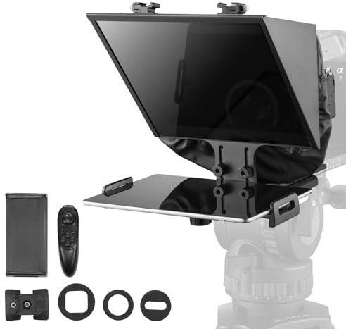 VEVOR Teleprompter, 33,02cm Alu, Bodentyp mit einstellbarem Winkelspektroskop, Fernbedienung, für YouTube, Twitch, Zoom, unterstützt DSLR/Webcam/Smartphone, für Videoaufzeichnung/Live-Streaming