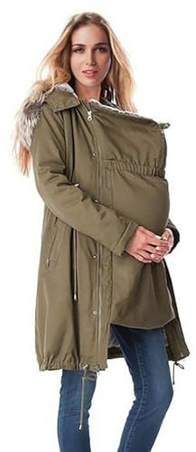 YIzdegg Tragejacke FüR Mama Und Baby Winter - Warm Umstandsjacke Mit Babyeinsatz Umstandsmantel Knielanger Pelzkragen Umstandsmode Mit Einstellbarer Kordelzug Schwangerschaft FüR Herbst Winter Mantel