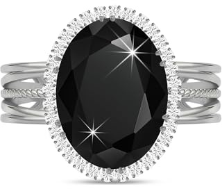 Linawe Silver Chunky Rings for Women, Black Birthstone Adjustable Rings, Imitation Diamond Fake Crystal Gemstone CZ Statement Rings, Rhinestone Cubic Zirconia Cocktail Rings