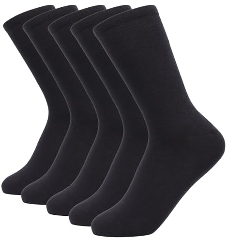 YOSENDE Chaussettes Femmes Chaussettes Classiques Montantes Crew Coton Uni Confortable Douces 5 Paires 36-38 Noir