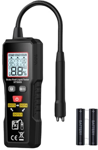 Brake Fluid Tester, DOT3 DOT5.1 DOT4 Brake Fluid Tester Pen, with 8.5” Corrosion Resistant Gooseneck Probe, Data Hold, Flashlight, Tri-Color Visual-Audio Alarm for Automotive Care Test