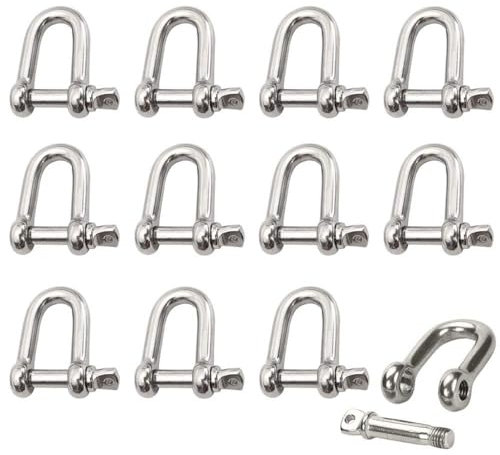 Hitopin 10 Piezas Recto D-Grillete, Grillete de anillo en D, M6 Grilletes Acero Inoxidable 304, Grillete M8 D, para Conexión Rápida y Grilletes Fijos, Aparejos de Cadena de Cable