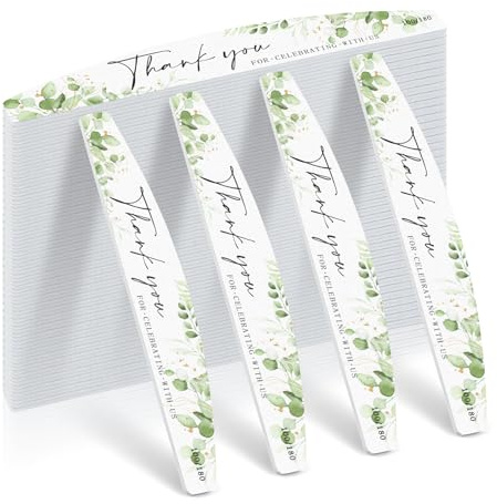 Nagelfilar för bröllop, fester, brudfester, nagelfilar, 100/180 kornighet, eukalyptus, baby shower nagelbrädor, salviagrön, för naturliga akrylnagelslipbrädor, dubbelsidig, tack, 50
