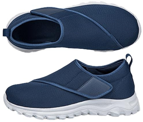 AEHO Scarpe di Facile Calzata Pantofola Diabetici Estivi sanitarie Uomo comode Slip on Pianta Larga Sneaker Casual Ortopediche con Strappo per Piedi Gonfi da Camminata,Blu,43 EU