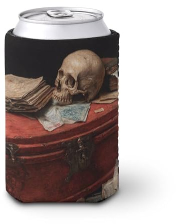 Funda enfriadora de latas de cerveza, calavera vintage en caja de libros antiguos, enfriador de cerveza, soporte de bebidas aislado suave para fiestas, playa, eventos, hogar