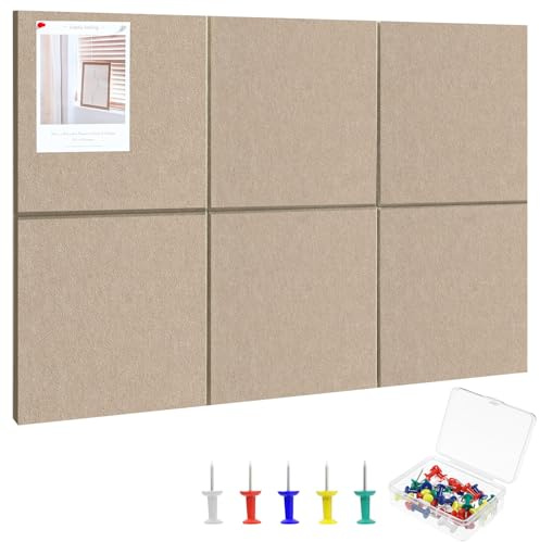 Large Cork Board 36 x 24, 6 Pack Pin Board, Felt Bulletin Boards | Includes Pushpins & Removable Self-Adhesive Strips, High-Density, Notice Boards for Walls Office Home Decor (Dark Camel)