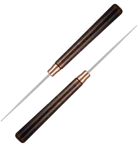 Quilax 2 pezzi perforatore,punteruolo strumento da cucito con manico lungo in legno, per cucire o riparare tela di carta in pelle, cucito da, fai da te