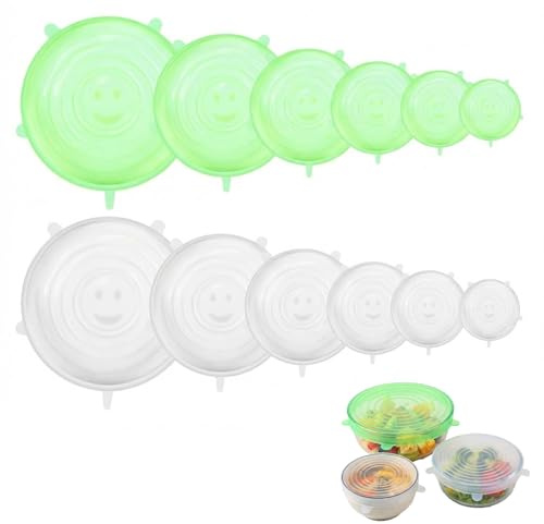 12 PCS Silicone Lids Food Covers, Silicone Stretch Lids 6-Piece Set | Reusable Elastic Food Covers for Bowls, Pots, Fruits , BPA-Free Freezer Microwave Safe Lids with Double Seal (6 sizes)