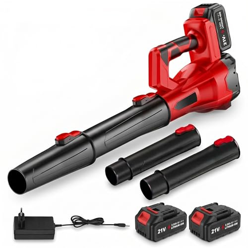 Soplador de Hojas Inalámbrico 21V con 2 Baterías 3.0Ah Li-Ion, Soplador Eléctrico Portátil Ligero 115/ms, Flujo de Aire Potente 850W, Ideal para Jardín, Terraza con 32000r/min, Garaje y Exterior.