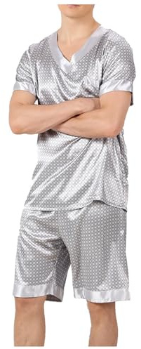 Pijama ligero para hombre material de seda transpirable con camisa de manga corta pantalones cortos cómodos noches relajadas horas en casa