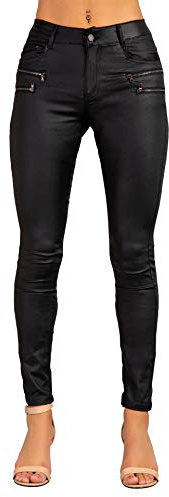 Crazy Lover Pantalón Cuero Negro Mujer Alta Cintura Skinny con Bolsillos Traseros - Moda Urbana y Chic (38, Negro)