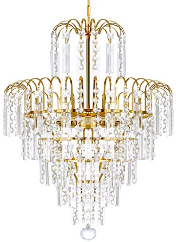 TRY-YEAN Lampadario in Cristallo Dorato Moderno 6 Livelli 4 Luci Plafoniera da Incasso per Camera da Letto, Soggiorno, Cucina, Hotel