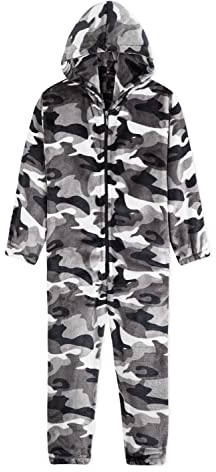 CityComfort Pijama Niño Invierno, Pijama Entero Niño de Forro Polar, Pijama de Una Pieza Suave, Regalos para Niños y Adolescentes Gamer Camuflaje 7-14 Años (Gris Arctic, 13-14 años)