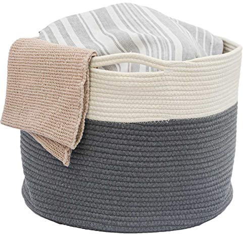 DuneDesign Ø48x35 Cesto in Corda di Cotone 60L Cestino Porta Coperte Cestello Portaoggetti Salotto