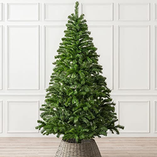 Christow Artificial Christmas Tree 7ft, Aspen Spruce with Light & Dark Green PVC Tips, Traditional Bushy Look, Pre-Fitted Branches, Slot-Together Poles, Green Stand for Easy Display, 210cm x 121cm