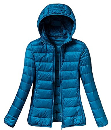 DAIHAN Doudoune à Capuche Femme Ultra Légère Duvet Veste Courte Manteau Doudoune Matelassée Pliable Fine Veste Doudoune Manches Longues Manteau Chaud Parka,Bleu1,L