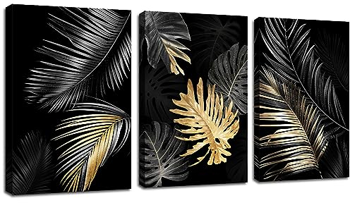 FajerminArt 3 Teilig Leinwandbilder Bilder Abstrakt Schwarzes Gold Baum bild auf leinwand Wandkunst Modern Wandbilder Kunstdruck Deko für Wohnzimmer Schlafzimmer fertig zum Aufhängen 90x40cm(30x40x3)