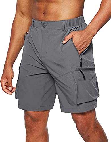 Tansoer Short Sport Homme Ete Short et Bermudas Cargo Homme, Rapide Pantalon Court de Sport Extérieur Stretch Fonctionnels Travail Randonnée Trekking avec 5 Poches Gris foncé M