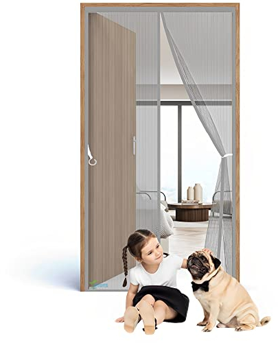 Magnet Fliegengitter TüR 100 x 250 cm Insektenschutz, Magnetvorhang HäNde Frei, Moskitonetz Magnetischer, Full Frame, Schiebetür Terrassentür【Grau】