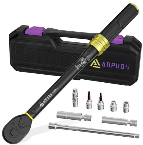 ANPUDS Clé Dynamométrique 3/8'', 5-60Nm Clé de Torsion, 9 Pièces Kit Clé Dynamométrique pour Vélo y Moto avec Extension de 250mm, Joint Universel, Douilles à Bougie Magnétique, Torx et Douilles