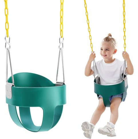 VEVOR Toddler Swing Seat, High Back Full Bucket Baby Swing Seat with Coated Chains and Carabiners, Support 150 lbs Baby Outdoor Swing, Fully Assembled Swing for Toddlers Age 3+, Indoor and Outdoor
