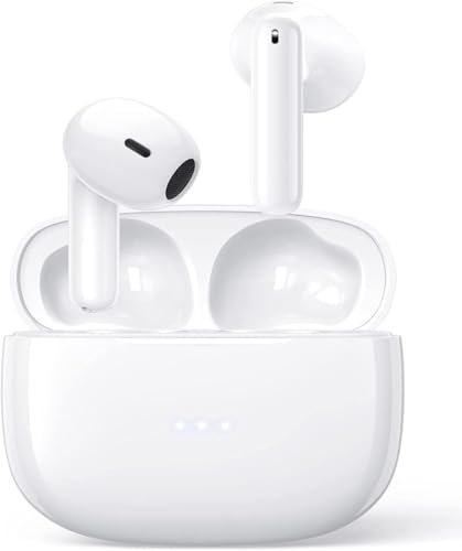 SAMSHOP Wireless Earbuds Bluetooth 5.3 Headphones NEW Wireless Headphones with 4 ENC Mic 56H Bluetooth Earphones in Ear Noise Cancelling Deep Bass Mini Ear Buds Bluetooth Earbuds IP7 Waterproof(White)