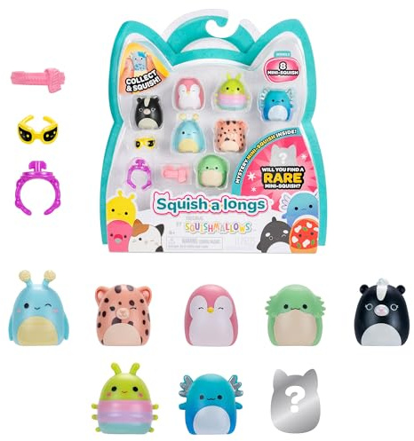 Squish-a-longs Mini-Squish 8-Pack (Wave 3, Style 1) - Skunk, Pink Penguin, Blue Axolotl, accessori e altro ancora
