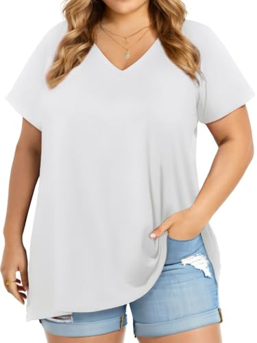 Tops de talla grande para mujer de verano de manga corta T camisa oversize cuello V blusas