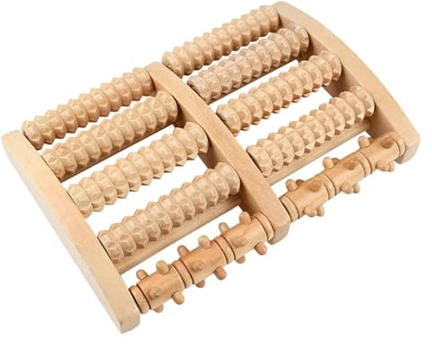 KATLKIU Massaggiatore Plantare in Legno con 5 Rulli – Rullo Massaggio Riflessologia per Sollievo Dolori ai Piedi e Fascite Plantare – Antistress Ideale per Casa e Ufficio