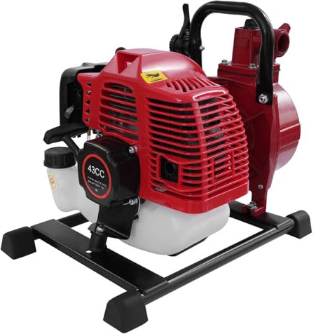 1,7 CV, pompa dell'acqua a 2 tempi, monocilindro, pompa da giardino, pompa per acqua sporca, pompa per acqua a benzina, con manico da 1,25 kW, 10 m³/h, 30 m, altezza di mandata 25 mm, attacco pompa