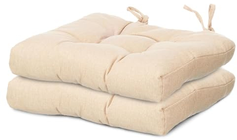TIENDA EURASIA – Pack Cojines Sillas | Material Tela (Poliéster) | Material de Relleno 100% Poliéster | Tamaño 40x40x7 cm | 2 Cordones de Sujeción | Cojines Exterior Jardín (Beige, Pack 2)