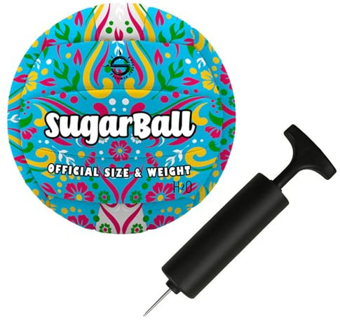 Ballon Beach Volley Sugar Size 5 - Couture en Cuir Soft Touch Antidérapant - Aiguille Inclus - Idéal pour Plage, Camping, Parc (BLUE)