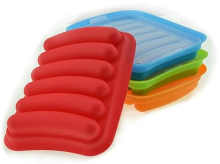 VALICLUD 6-Cavity Silicone Sausage Mold with Lid Hot Dog Molds for Baking Baby Food Easy Release for Homemade Sausages and BBQ Random Color