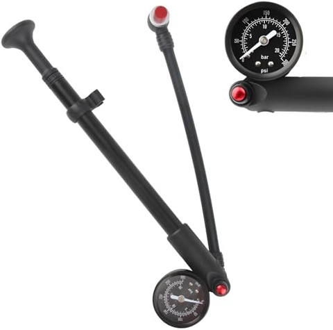Vaskula Fahrradpumpe Alle Ventile Max 300 PSI Mini Fahrradpumpe mit Manometer Hochdruck Dämpferpumpe für Rennradgabel und Hinterradaufhängung Fahrrad Gabelpumpe Fahrradreifen Pumpe