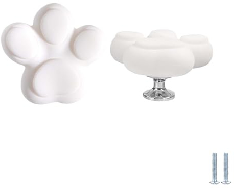 Poignée Cuisine 2 Pièces Petites Poignées De Dessin Animé Mignonnes Poignées En Silicone Pour Chambres D'Enfants Boutons Anti-Collision En Forme De Griffe De Chat Quincaillerie De Meubles(Blanc)