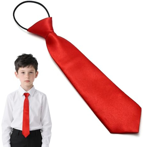 Shatore Kids' 28cm Red Pre-Tied Necktie with Adjustable Elastic Band, Smooth Simulated Silk Finish for Boys and Girls, Ideal for School Uniforms and Special Occasions