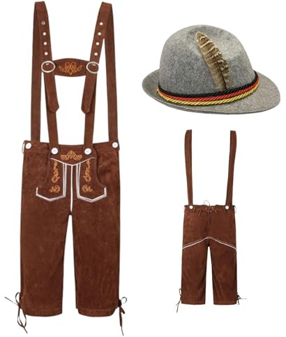 Vgvgaj Trajes de Hombre para Oktoberfest Ropa de Halloween Tradicional Oktoberfest Pantalones Y Sombrero Bávaro para Festivales Fiestas Alemanas Reuniones Familiares