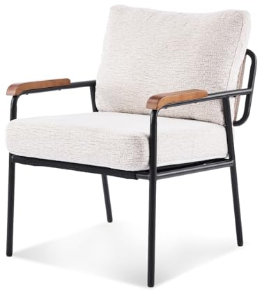 Karl home Accent Chair, Mid-Century Modern Armchiar Lounge Reading Vanity Chair with Metal Frame, Wood Armrest, Backrest for Bedroom, Living Room, Small Space, Waiting Room, Linen Beige