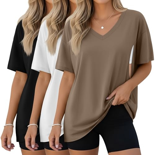 Xuniea Paquete de 3 Camisetas de Lactancia para Mujer | Camisetas De Lactancia Extragrandes Con Cremallera Oculta, Camisetas De Manga Corta De Corte Holgado, Camisetas De Maternidad