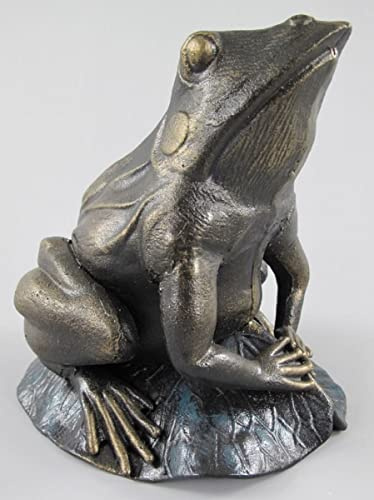 decorative sculpture frog on pond leaf antique brass H. 28 cm - Garden & terrace metal decorative figure - Garden & terrace decoration accessories