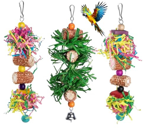 ZISHAN 3 Pieces Cockatiel Toys, Bird Toys for Caged Birds, Budgie Toys for Caged Birds, Red Heart Shredding Enrichment for Small to Medium Pet Birds