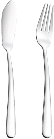 VOSAREA Juego de Vajilla Prácticos y Resistentes de Acero Inoxidable Cuchillo y Tenedor de Pescado en Color Plata, 1 Set para Restaurante y Fiestas