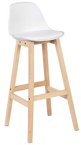 WOLTU 1 x Barhocker 1 Stück Barstuhl aus Kunststoff Kunstleder Holz mit Lehne Design Stuhl Küchenstuhl Weiß