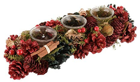 Triple Tea Light Candle Holder Jar Pine Cone Christmas Winter Table Centrepiece Décor