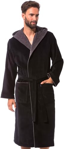 Morgenstern Bademantel Herren Kapuze 100% Baumwolle Frottee OEKO-TEX Velours Morgenmantel Lang Finn Schwarz XXL