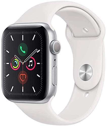 Apple Watch Series 5 (GPS, 44MM) Boîtier en Aluminium Argent avec Bracelet Sport Blanc (Reconditionné)