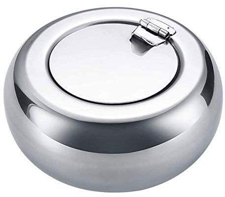 Posacenere con coperchio, posacenere da tavolo in acciaio inox, antivento, per uso esterno e interno, colore: argento